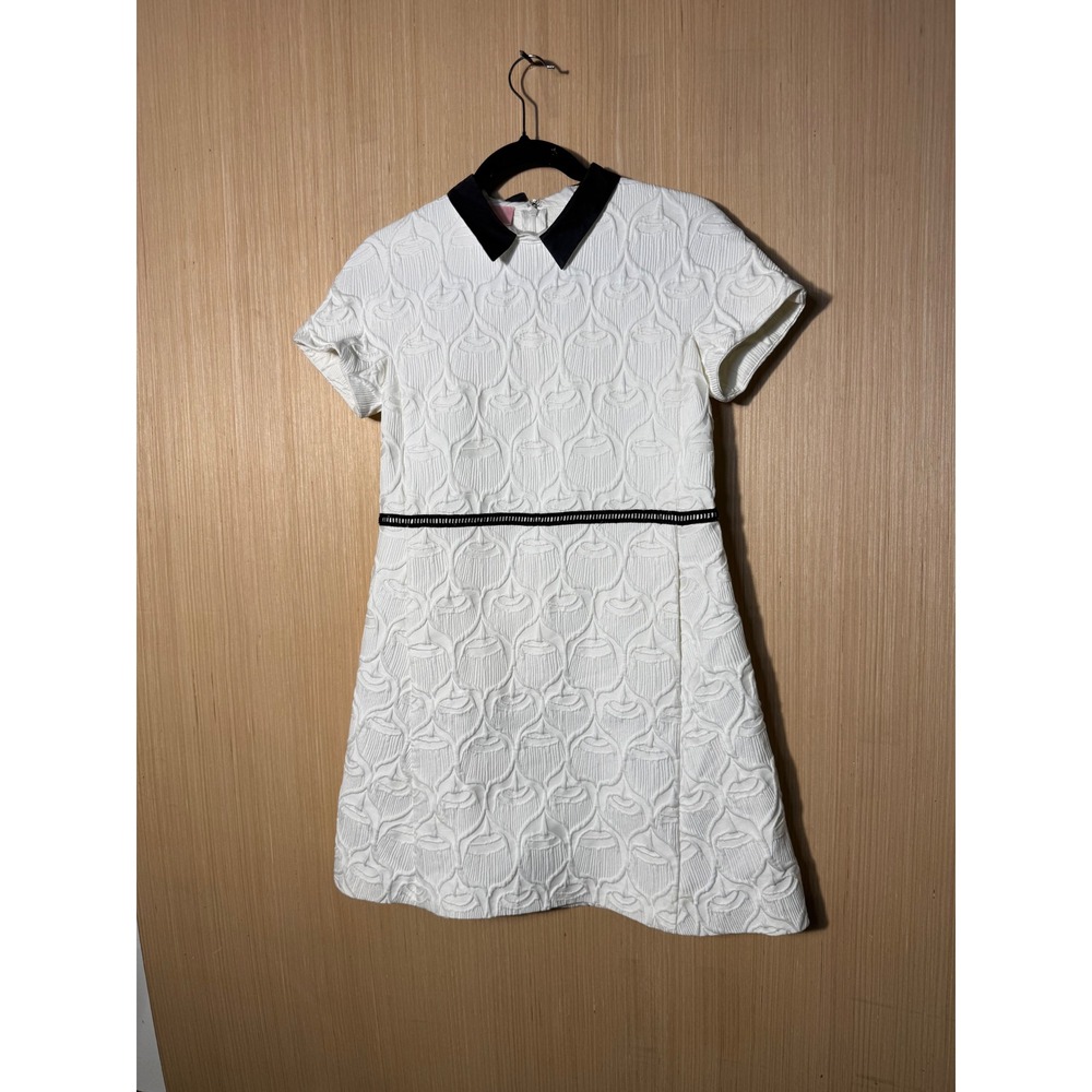 Giamba Paris White Textured Mini Dress Black Contrast Collar Size 42 S
